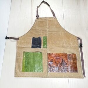 Heavy Duty Waxed Canvas Leather Fern Pocket Apron Tan Adjustable Workwear